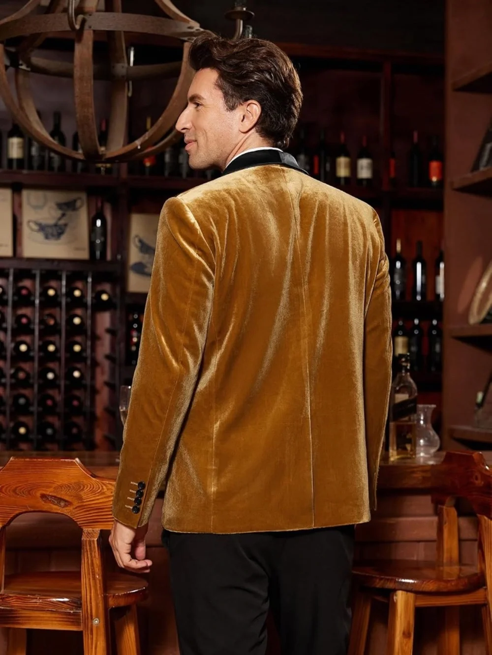 Grace Karin Gold Velvet Blazer with Black Satin Shawl Lapel